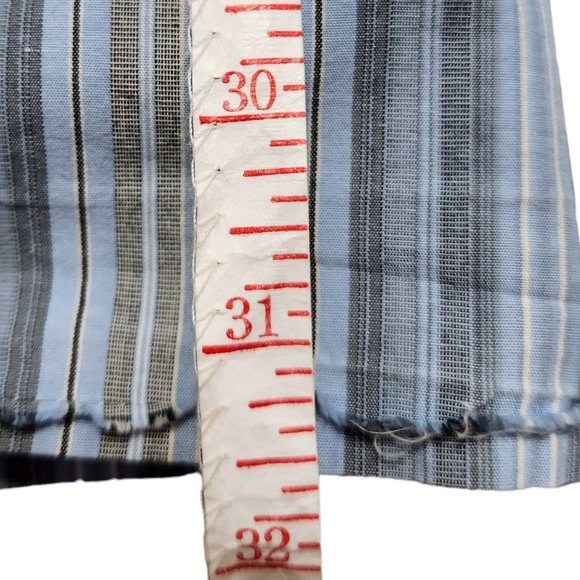 Transcript Blue Striped Button Up Cool Shirt Rough Edge Trim Back & Hem Size XL - Picture 14 of 16
